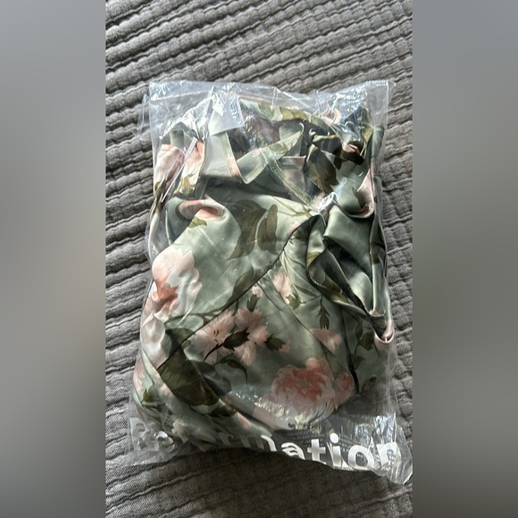 Reformation Pernille Silk Dress, Size XL (12), Sage Green Floral - Picture 3 of 3